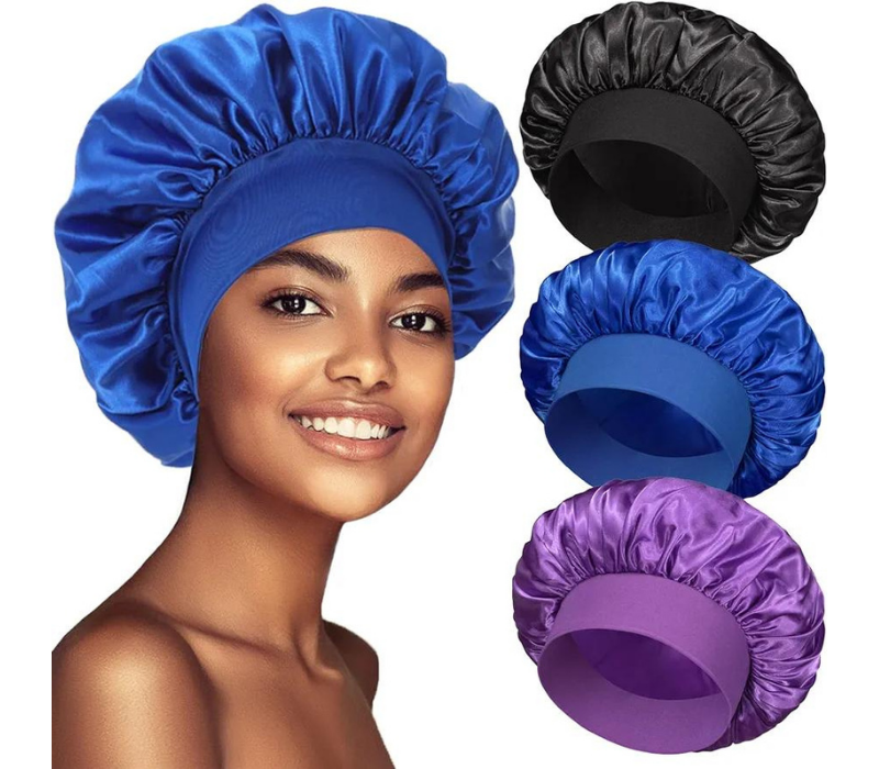 3 Pack Satin Bonnet for Sleeping - Large Sleep Cap, Wide Soft Band for Curly Hair